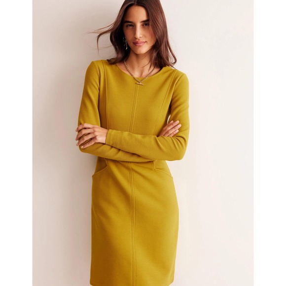Boden Dresses & Skirts - Boden Mustard Yellow Ottoman Rib Shift Dress Long Sleeve Pockets US 12R‎